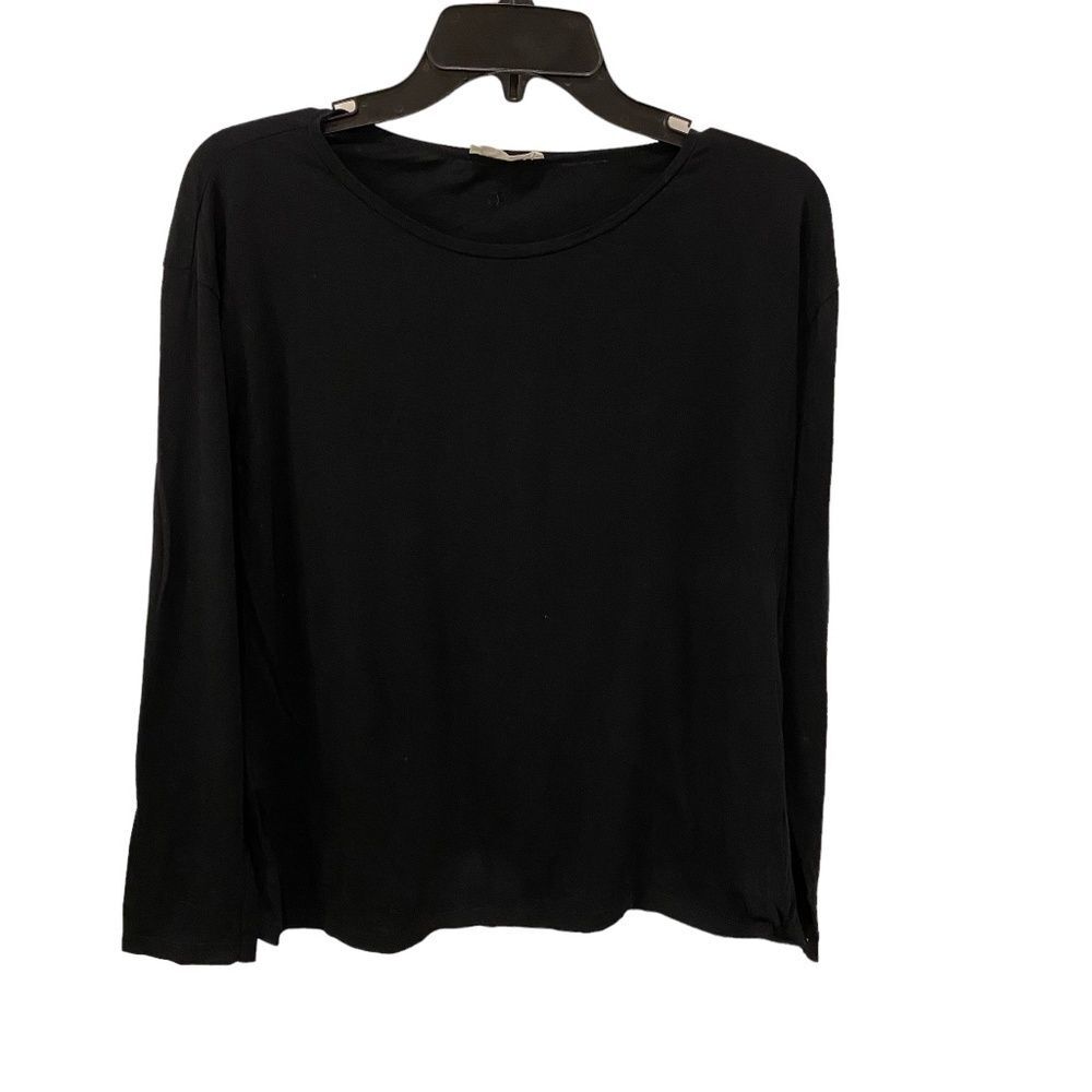 Zara Trafaluc Basic Long Sleeve Tee Large L Black Cotton Crew Neck T-Shirt Top